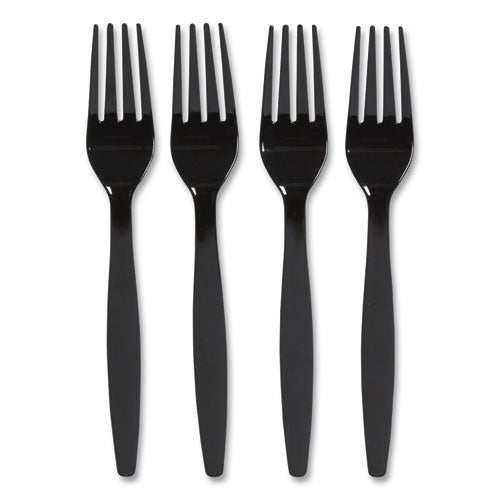 Heavyweight Plastic Cutlery, Fork, Black, 100/pack