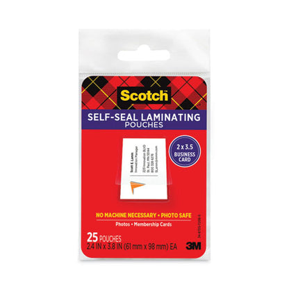 Self-sealing Laminating Pouches, 9.5 Mil, 3.88" X 2.44", Gloss Clear, 25/pack