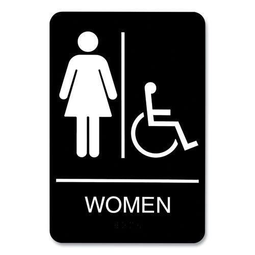 Ada Sign, Women/wheelchair Accessible Tactile Symbol, Plastic, 6 X 9, Black/white