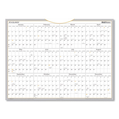 Wallmates Self-adhesive Dry Erase Yearly Planning Surfaces, 24 X 18, White/gray/orange Sheets, 12-month (jan To Dec): 2024