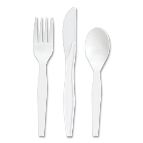 Mediumweight Plastic Cutlery, Fork/knife/teaspoon, White, 100 Sets/pack