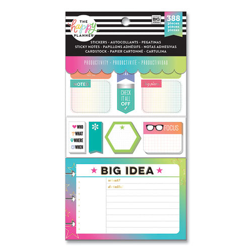 Productivity Multi Accessory Pack, 20 Double-sided Pre-punched Cards, 20 Half-sheet Stickers, 3 Sticky Note Pads