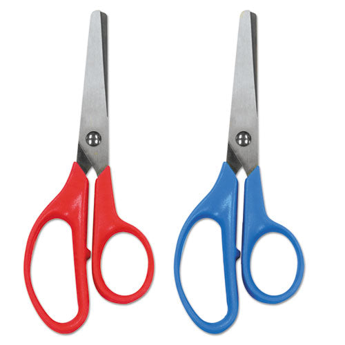 Universal Kids' Scissors, Rounded Tip, 5 Long, 1.75 Cut Length, Assorted Straight Handles, 2/Pack