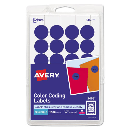 Printable Self-adhesive Removable Color-coding Labels, 0.75" Dia, Dark Blue, 24/sheet, 42 Sheets/pack, (5469)