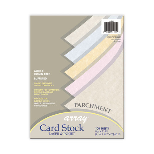 Array Card Stock, 65 lb Cover Weight, 8.5 x 11, Assorted Parchment Colors,  100/Pack