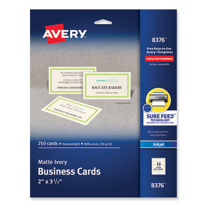 Printable Microperforated Business Cards W/sure Feed Technology, Inkjet, 2 X 3.5, Ivory, 250 Cards, 10/sheet, 25 Sheets/pack