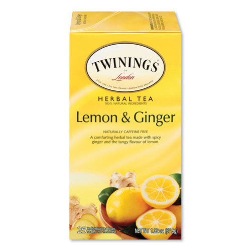 Tea Bags, Lemon And Ginger, 1.32 Oz Tea Bag, 25 Tea Bags/box