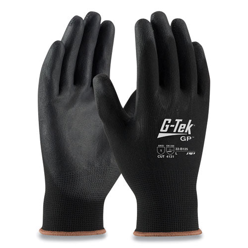 Gp Polyurethane-coated Nylon Gloves, Large, Black, 12 Pairs