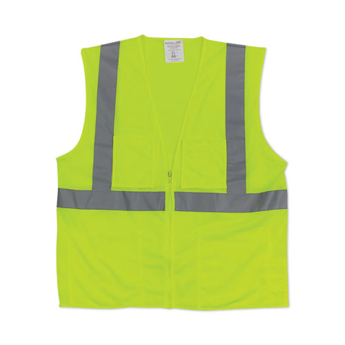 Ansi Class 2 Two-pocket Zipper Mesh Safety Vest, 2x-large, Hi-viz Lime Yellow