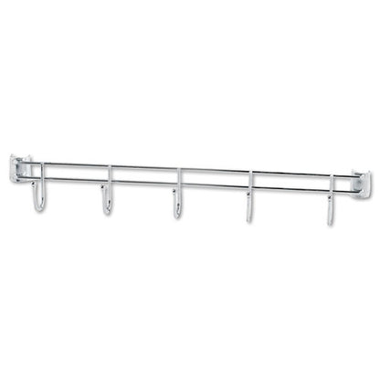 Hook Bars For Wire Shelving, Five Hooks, 24" Deep, Silver, 2 Bars/pack