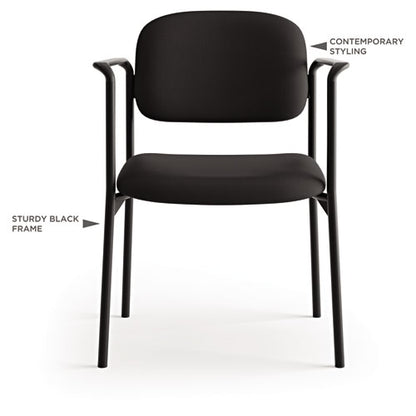 Vl616 Stacking Guest Chair With Arms, Fabric Upholstery, 23.25" X 21" X 32.75", Charcoal Seat, Charcoal Back, Black Base
