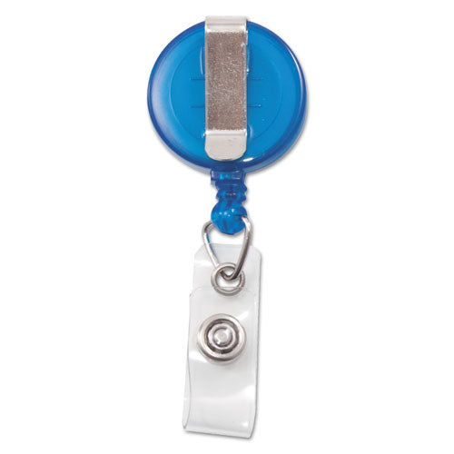 Translucent Retractable Id Card Reel, 30" Extension, Blue, 12/pack