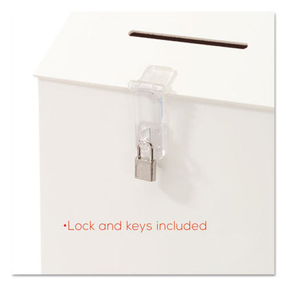 Suggestion Box Literature Holder With Locking Top, 13.75 X 3.63 X 13.94, Plastic, White