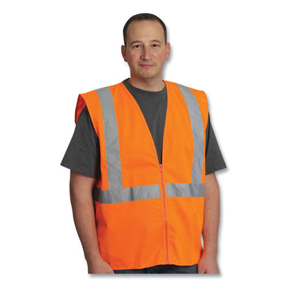 Ansi Class 2 Two-pocket Zipper Mesh Safety Vest, Polyester Mesh, 2x-large, Orange