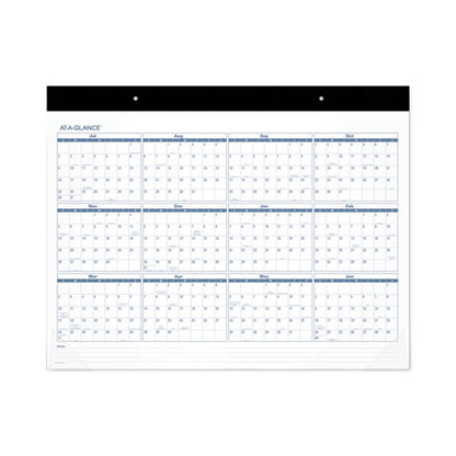 Academic Large Print Desk Pad, 21.75 X 17, White/blue Sheets, 12 Month (july To June): 2023 To 2024
