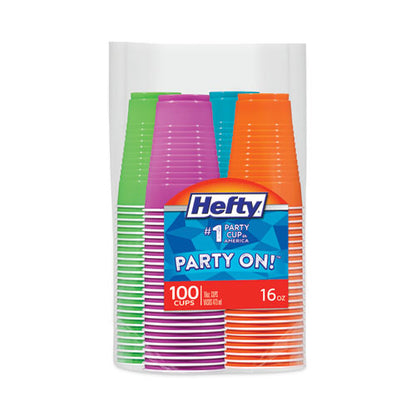 Easy Grip Disposable Plastic Party Cups, 16 Oz, Assorted Colors, 100/pack, 4 Packs/carton