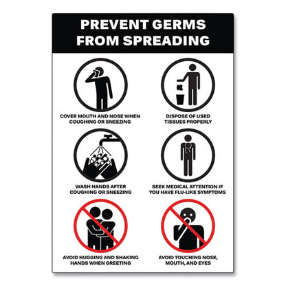 Preprinted Surface Safe Wall Decals, 7 X 10, Prevent Germs From Spreading, White/black Face, Black Graphics, 5/pack
