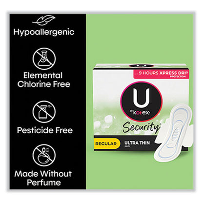 U By Kotex Security Regular Ultrathin Pad With Wings, Unscented, 36/pack