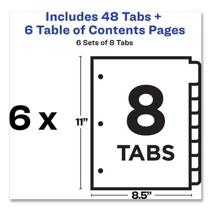 Customizable Table Of Contents Ready Index Black And White Dividers, 8-tab, 1 To 8, 11 X 8.5, White, 6 Sets