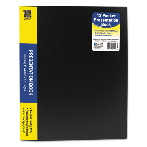 Bound Sheet Protector Presentation Book, 12 Letter-size Sleeves, Black