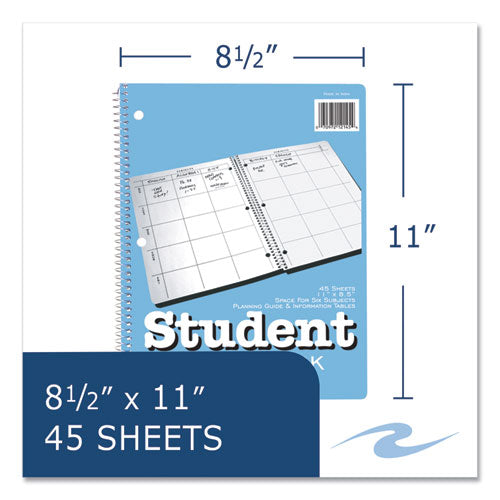 Student Plan Book, 40-weeks: Six-subject Day, Blue/white Cover, (100) 11 X 8.5 Sheets
