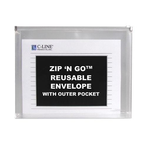 Zip 'n Go Reusable Envelope With Outer Pocket, 1" Capacity, 2 Sections, 10 X 13, Clear, 3/pack