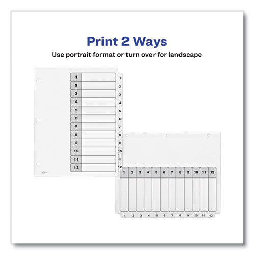 Customizable Table Of Contents Ready Index Black And White Dividers, 12-tab, 1 To 12, 11 X 8.5, White, 6 Sets