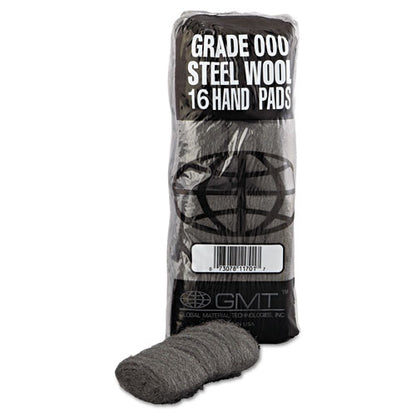 Industrial-quality Steel Wool Hand Pads, #000 Extra Fine, Steel Gray, 16 Pads/sleeve, 12 Sleeves/carton