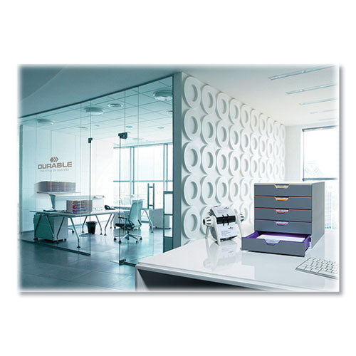 Varicolor Stackable Plastic Drawer Box, 5 Drawers, Letter To Folio Size Files, 11.5" X 14" X 11", Gray