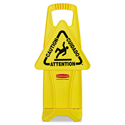 Stable Multi-lingual Safety Sign, 13 X 13.25 X 26, Yellow