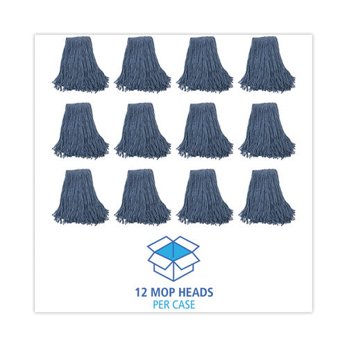 Mop Head, Standard Head, Cotton/synthetic Fiber, Cut-end, #20, Blue, 12/carton