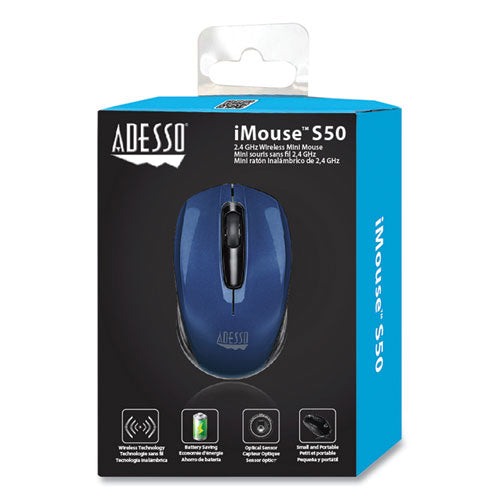 Imouse S50 Wireless Mini Mouse, 2.4 Ghz Frequency/33 Ft Wireless Range, Left/right Hand Use, Blue