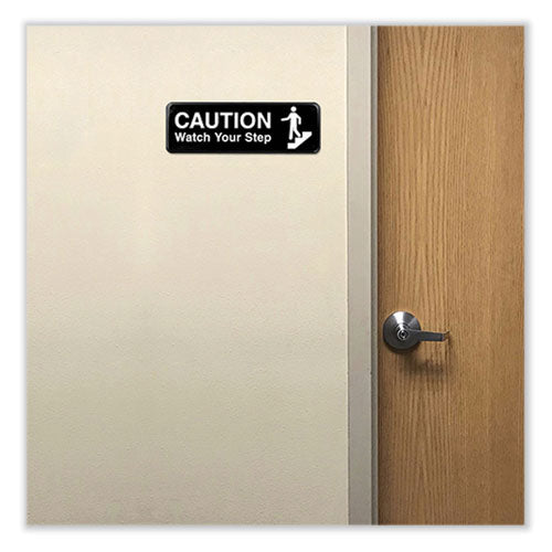 Caution Watch Your Step Indoor/outdoor Wall Sign, 9" X 3", Black Face, White Graphics, 3/pack
