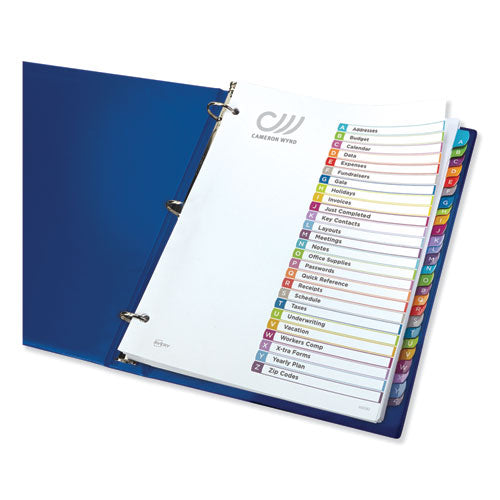 Customizable Toc Ready Index Multicolor Tab Dividers, 26-tab, A To Z, 11 X 8.5, White, Contemporary Color Tabs, 1 Set