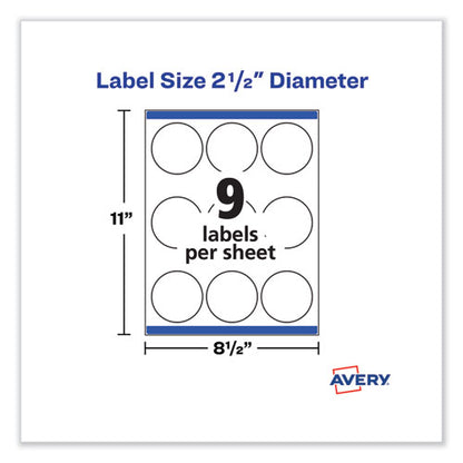 Laser/inkjet Media Labels, Inkjet/laser Printers, 2.5" Dia, Matte White, 9 Labels/sheet, 25 Sheets/pack