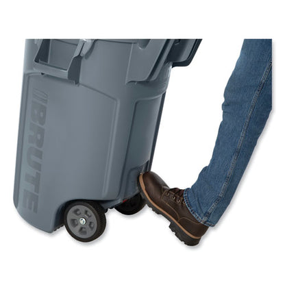 Vented Wheeled Brute Container, 32 Gal, Plastic, Gray