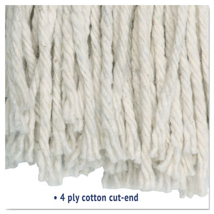 Cut-end Wet Mop Head, Cotton, #16, White, 12/carton