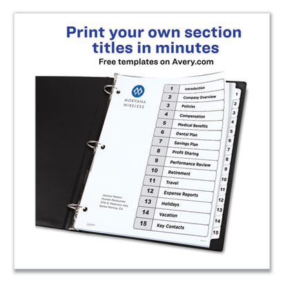 Customizable Table Of Contents Ready Index Black And White Dividers, 15-tab, 1 To 15, 11 X 8.5, White, 6 Sets