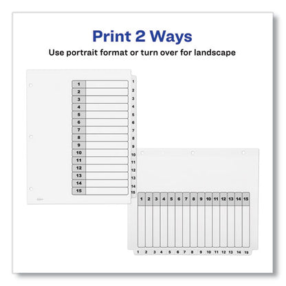 Customizable Table Of Contents Ready Index Black And White Dividers, 15-tab, 1 To 15, 11 X 8.5, White, 6 Sets