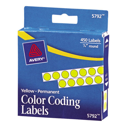 Handwrite-only Permanent Self-adhesive Round Color-coding Labels In Dispensers, 0.25" Dia, Yellow, 450/roll, (5792)