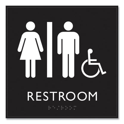 Ada Sign, Unisex Accessible Restroom, Plastic, 8 X 8, Clear/white