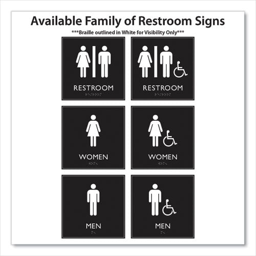 Ada Sign, Unisex Accessible Restroom, Plastic, 8 X 8, Clear/white