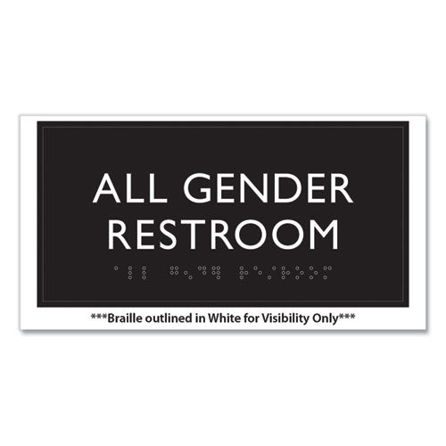 Ada Sign, All Gender Restroom, Plastic, 4 X 4, Clear/white