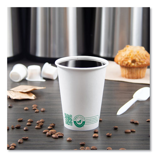 Compostable Paper Hot Cups, Proplanet Seal, 12 Oz, White/green, 1,000/carton