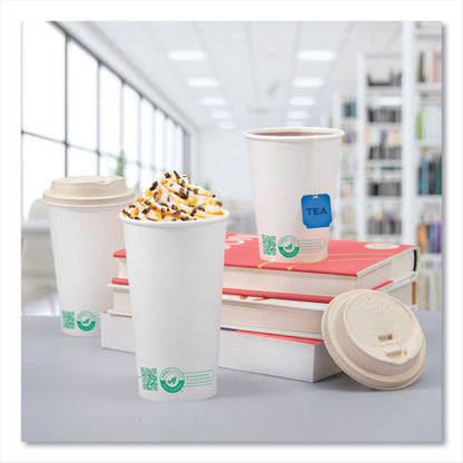 Compostable Paper Hot Cups, Proplanet Seal, 20 Oz, White/green, 600/carton