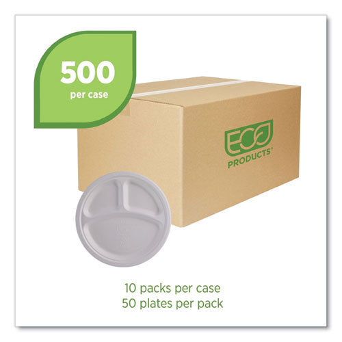 Vanguard Renewable And Compostable Sugarcane Plates, 3-compartment, 10" Dia, White, 500/carton
