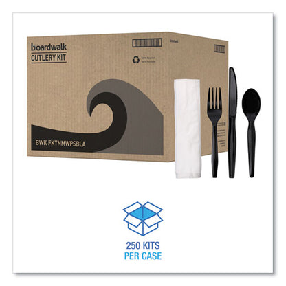 Four-piece Cutlery Kit, Fork/knife/napkin/teaspoon, Black, 250/carton