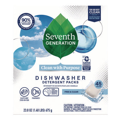 Natural Automatic Dishwasher Detergent Packs, Free And Clear, 45 Powder Packets/box, 5 Boxes/carton