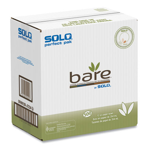 Bare Eco-forward Paper Dinnerware Perfect Pak, Proplanet Seal, Bowl, 12 Oz, White/green, 500/carton