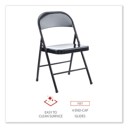 Armless Steel Folding Chair, Supports Up To 275 Lb, Black Seat, Black Back, Black Base, 4/carton